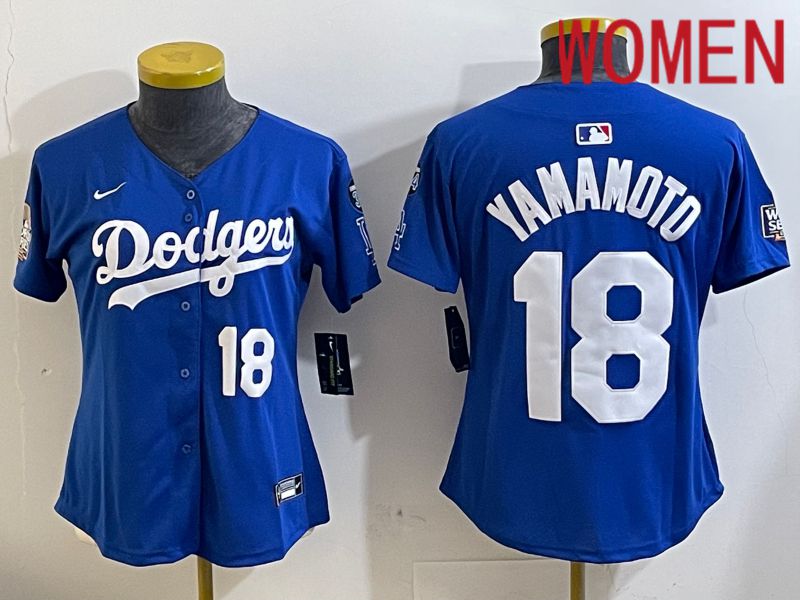 Women Los Angeles Dodgers #18 Yamamoto Blue Game 2024 Nike MLB Jersey style 1127->women mlb jersey->Women Jersey